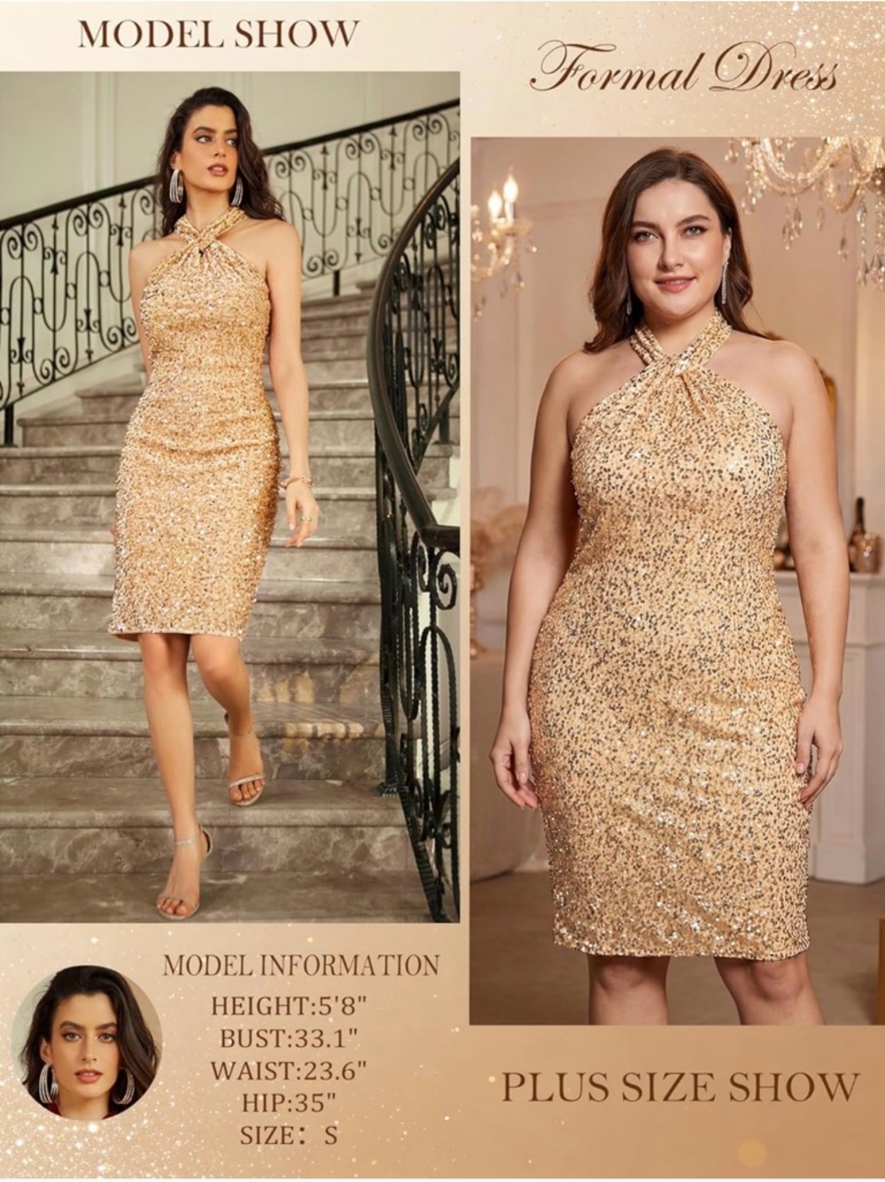 GRACE KARIN Sequin, Sleeveless, Sparkly Sequins, Halter Bodycon Mini Dress, S - Picture 3 of 4